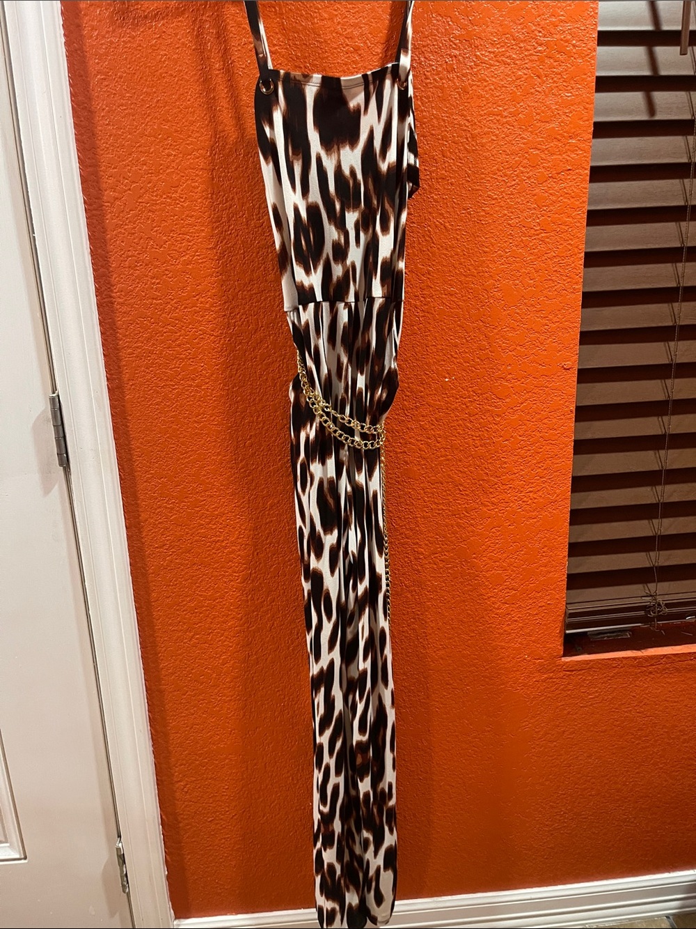 BOLD elements Leopard Print Jumpsuit with Gold Chain - White, Brown, Black